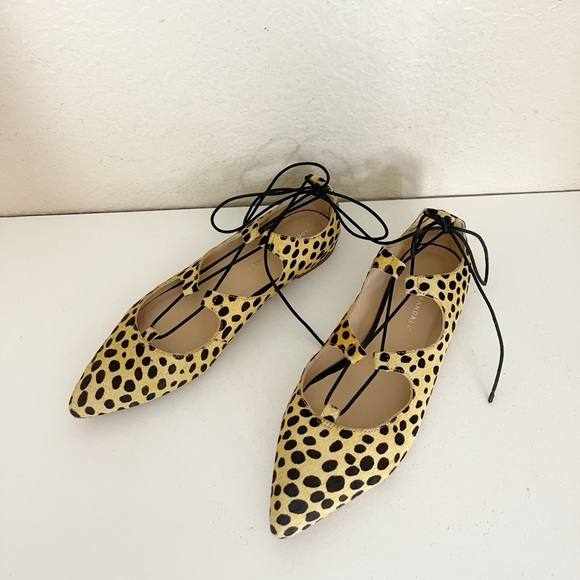 Loeffler Randall Ambra lace-up pointed toe flats leopard print calf hair 8.5 - Picture 8 of 10